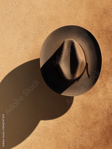 Shadows of the West: A timeless western hat cast a dramatic shadow against a textured surface, evoking a sense of rugged individualism.