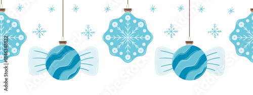 Christmas flat seamless border. New Year illustration