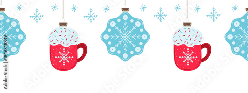 Christmas flat seamless border. New Year illustration