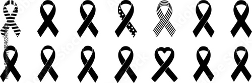 Collection of Black Ribbons: Symbolizing Support, Awareness, and Remembrance