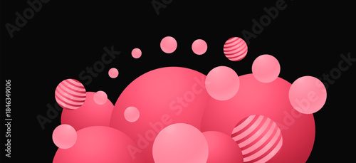 Pink bubble ball on a black background. Modern design for party promotions, fashion, web headers. Energetic, eye-catching visual template. Pink bubble ball with stripes.