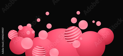 Pink bubble ball on a black background. Modern design for party promotions, fashion, web headers. Energetic, eye-catching visual template. Pink bubble ball with stripes.