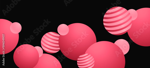 Abstract bubble ball banner background with pink and black contrast. Retro style floating circle pop art.
