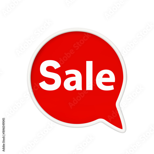 Red speech bubble, SALE, inscription. Special price deal sign. Advertising discounts symbol. On white background.