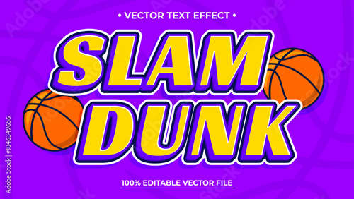 Vibrant Slam Dunk vector text effect with basketballs