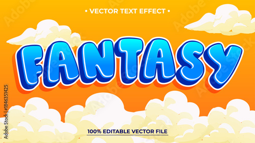 Vibrant fantasy text effect with clouds and editable vector design
