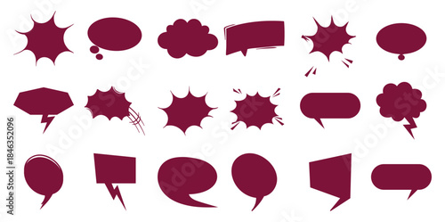 Collection of maroon speech bubbles in various shapes and styles white