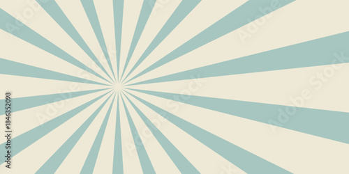 Sunlight retro horizontal background. Pale blue and beige color burst background. Fantasy Vector illustration. Magic Sun beam ray pattern background. Old paper starburst. Circus poster or placard