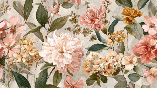 Vintage style watercolor floral pattern texture with spring flowers
