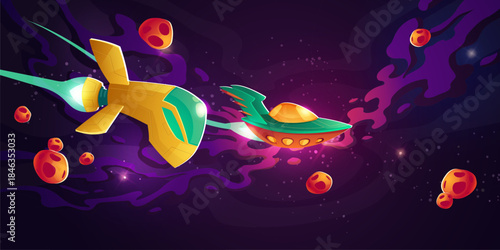 Spaceships race in outer space vector illustration