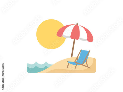 Beach Chair and Umbrella by Ocean.