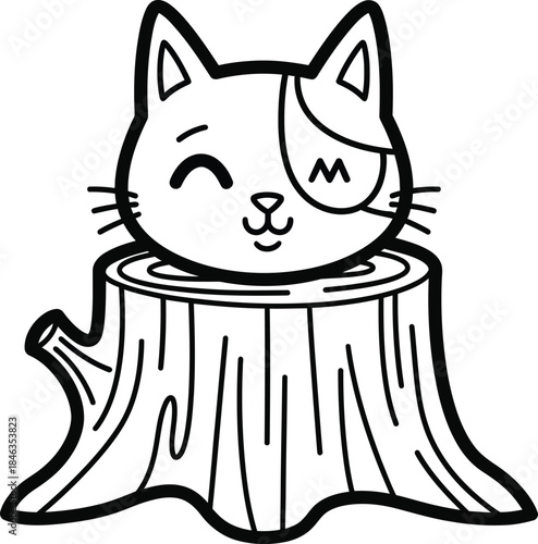 Playful Cat Sitting on Tree Stump in Natural Setting