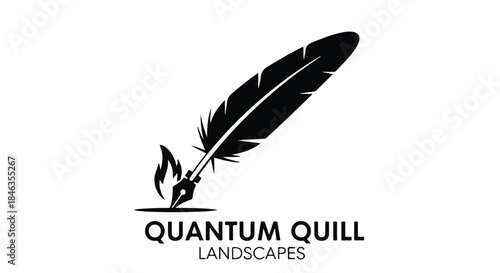 Elegant quill pen drawing a fiery landscape, symbolizing creativity and inspiration.
