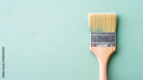brush in hand for products to restore and paint the wall, indoor the building site of a house, wall during painting, renovation, painting, contractor, Architect, construction worker