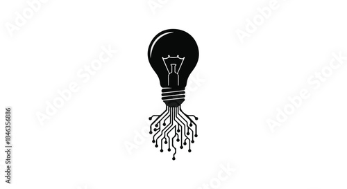 Abstract illustration of a light bulb with roots made of circuit board elements symbolizing innovative ideas and growth.