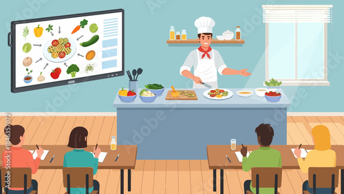 Chef Cooking Class Demonstration for Students.