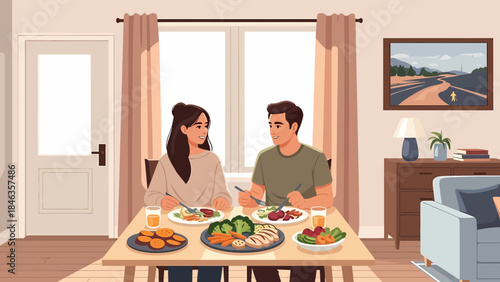 Couple Enjoying Meal Together at Home.