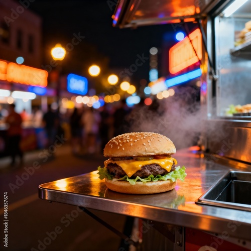 푸드트럭에서파는맛있는치즈버거야경