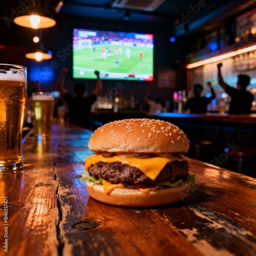 스포츠바에서즐기는치즈버거와맥주