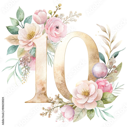 watercolor Even numbers  in soft blush pink tones decorated with elegant watercolor 