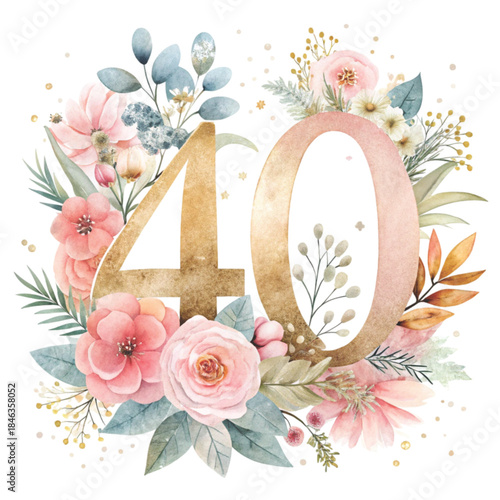 watercolor Even numbers  in soft blush pink tones decorated with elegant watercolor 