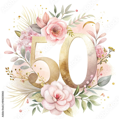 watercolor Even numbers  in soft blush pink tones decorated with elegant watercolor 
