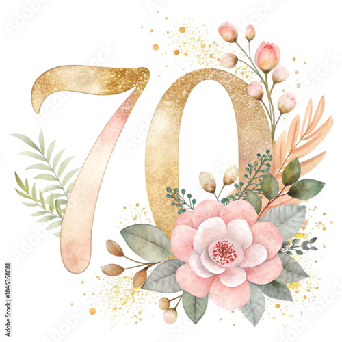 watercolor Even numbers  in soft blush pink tones decorated with elegant watercolor 