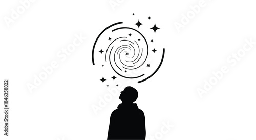 Person gazing up at a swirling galaxy of stars, representing wonder and imagination