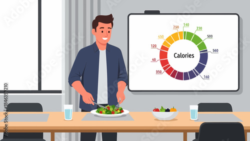 Man eating healthy meal in conference room.