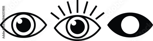 Eye icon set, awareness symbol vector pack, editable, isolated, black design, UI clipart, vision graphic, attention icons