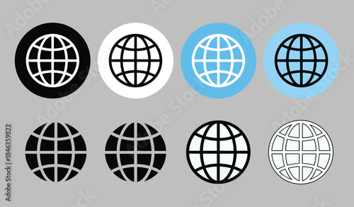 Globe icon set, internet symbol vector pack, editable, isolated, black silhouette, global connectivity, world design, tech clipart