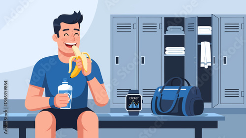 Man Eating Sandwich in Locker Room.