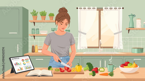 Woman Preparing Healthy Meal in Kitchen 1.