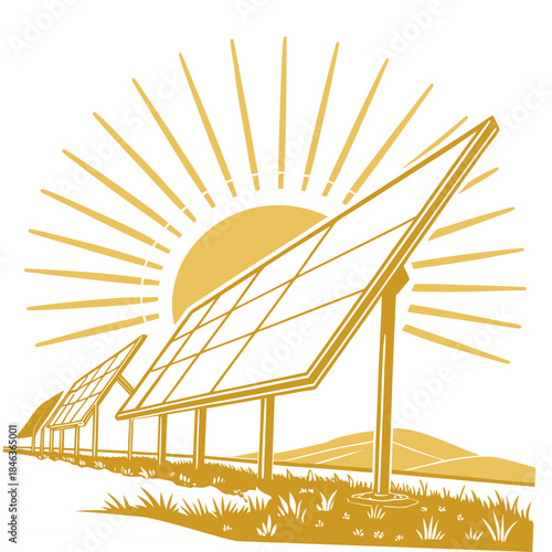 Golden sunlight hitting solar panels at morning angle