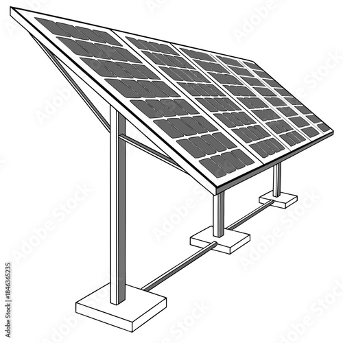 Solar panel on metallic mounting structure with adjustable tilt
