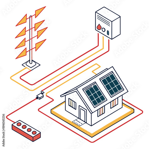 Solar powered house with energy storage system and inverter