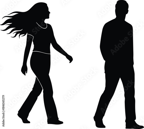 Walking silhouette, casual people, outdoor lifestyle, movement concept, anonymity, human figures, fashion outline, interaction, posture, everyday life, design element