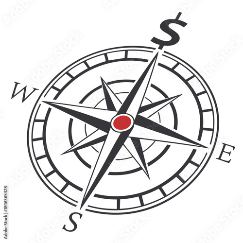 Compass with dollar sign pointing to financial success on white background