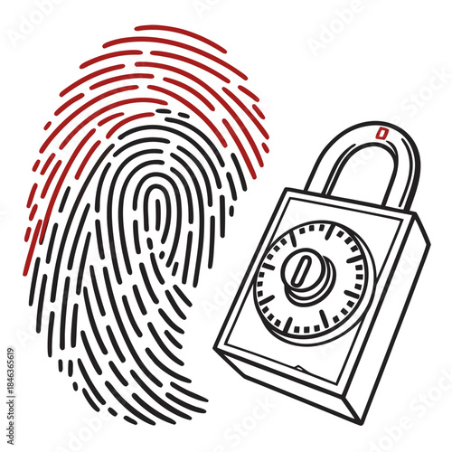 Fingerprint safe lock symbolizing security on white