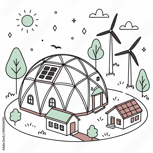 Solar wind hybrid dome powering small village solar panel