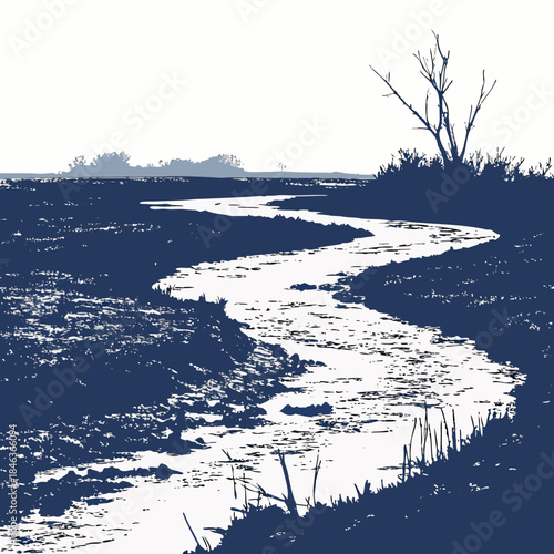 River turning blue from dark polluted water white pollution