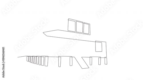 Animated Dayak traditional longhouse. Dayak concept one-line drawing