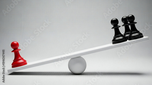 The red pawn represents individual strength while three black pawns represent group numbers