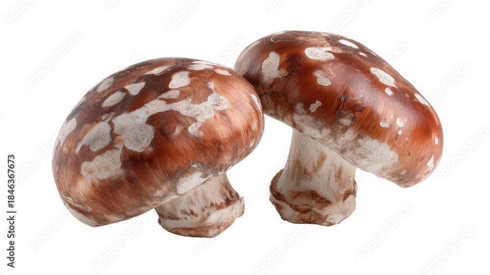 Obraz premium fresh brown mushrooms isolasted close up edible fungi food ingredient high detail studio lighting on white background