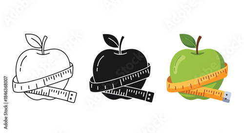 Health and fitness apple icons - Line and glyph solid icon set - Solid icons vector collection - Blue icon set - Icon vector - Flat Design Icon