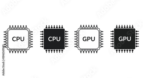 Computer processor icons - Line and glyph solid icon set - Solid icons vector collection - Blue icon set - Icon vector - Flat Design Icon