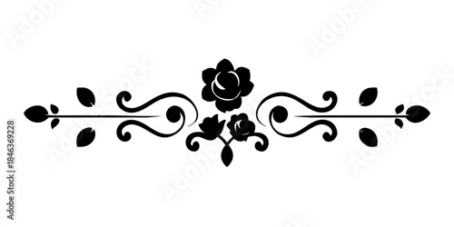 Thin rose divider with leaf accents in monochrome style