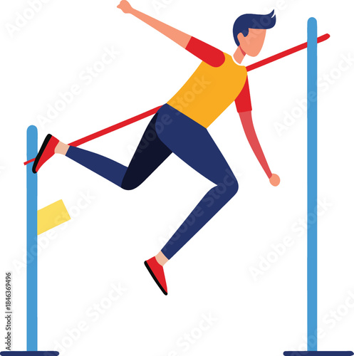 Man pole vaulting over hurdle isolated on white background