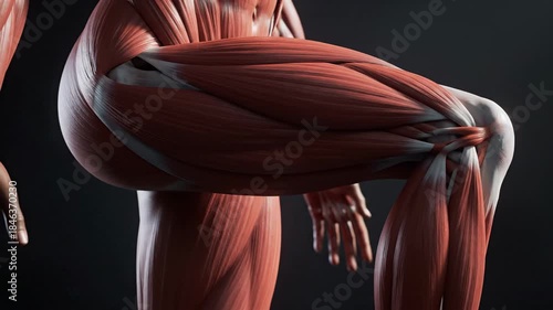 Cinematic orbital shot of human sartorius muscle anatomy