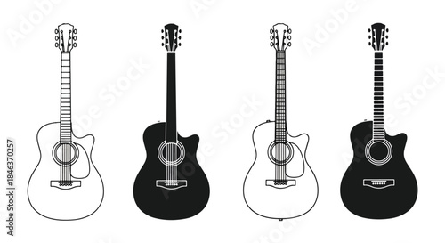 Guitar icon set - Line and glyph solid icon set - Solid icons vector collection - Blue icon set - Icon vector - Flat Design Icon